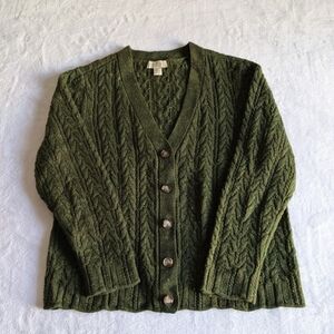 Appleseeds Quality Petite Large V-neck Cardigan Donegal Braided Green Wool Blend